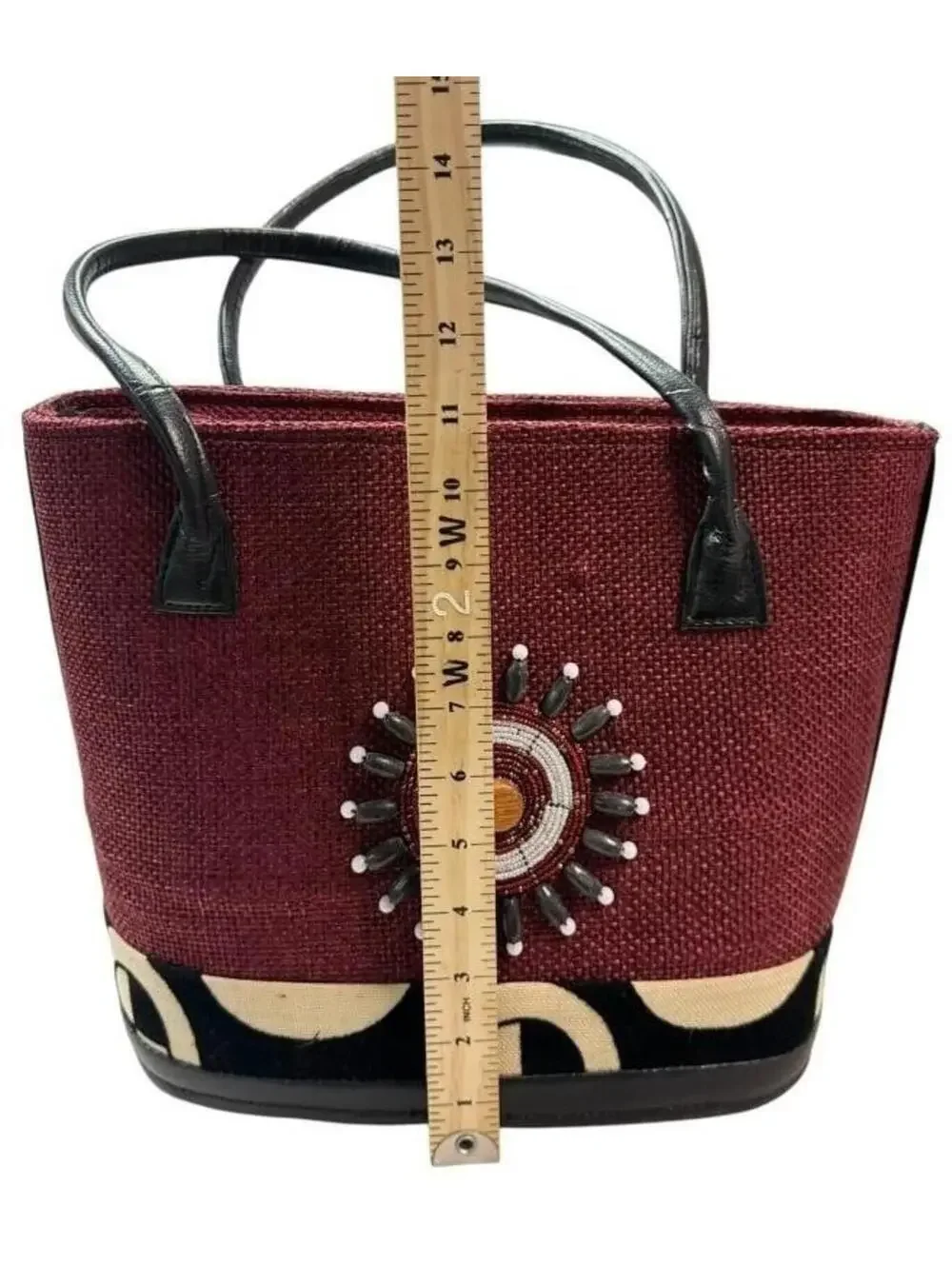 Unique Boho Beaded Jute Tote Bag‎ Multicolor Leather Beach Resort Shoulder Purse